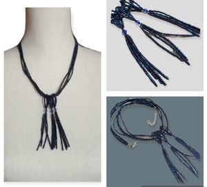 Vintage Mid Century Seed Bead Tassel Style Silver Tone Necklace